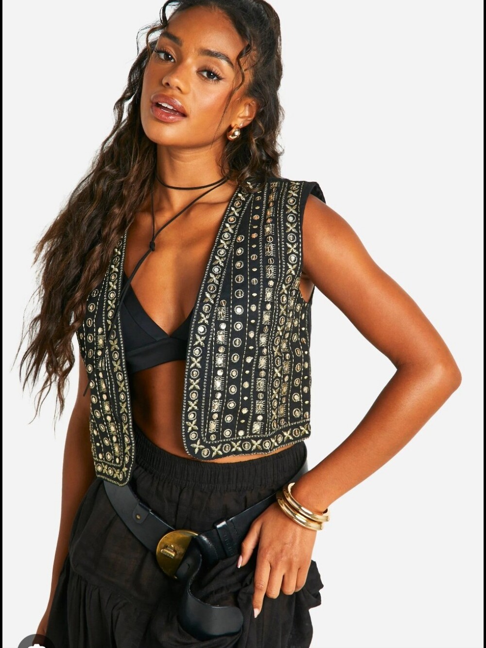 Zara Black Vest with Gold Embellishment